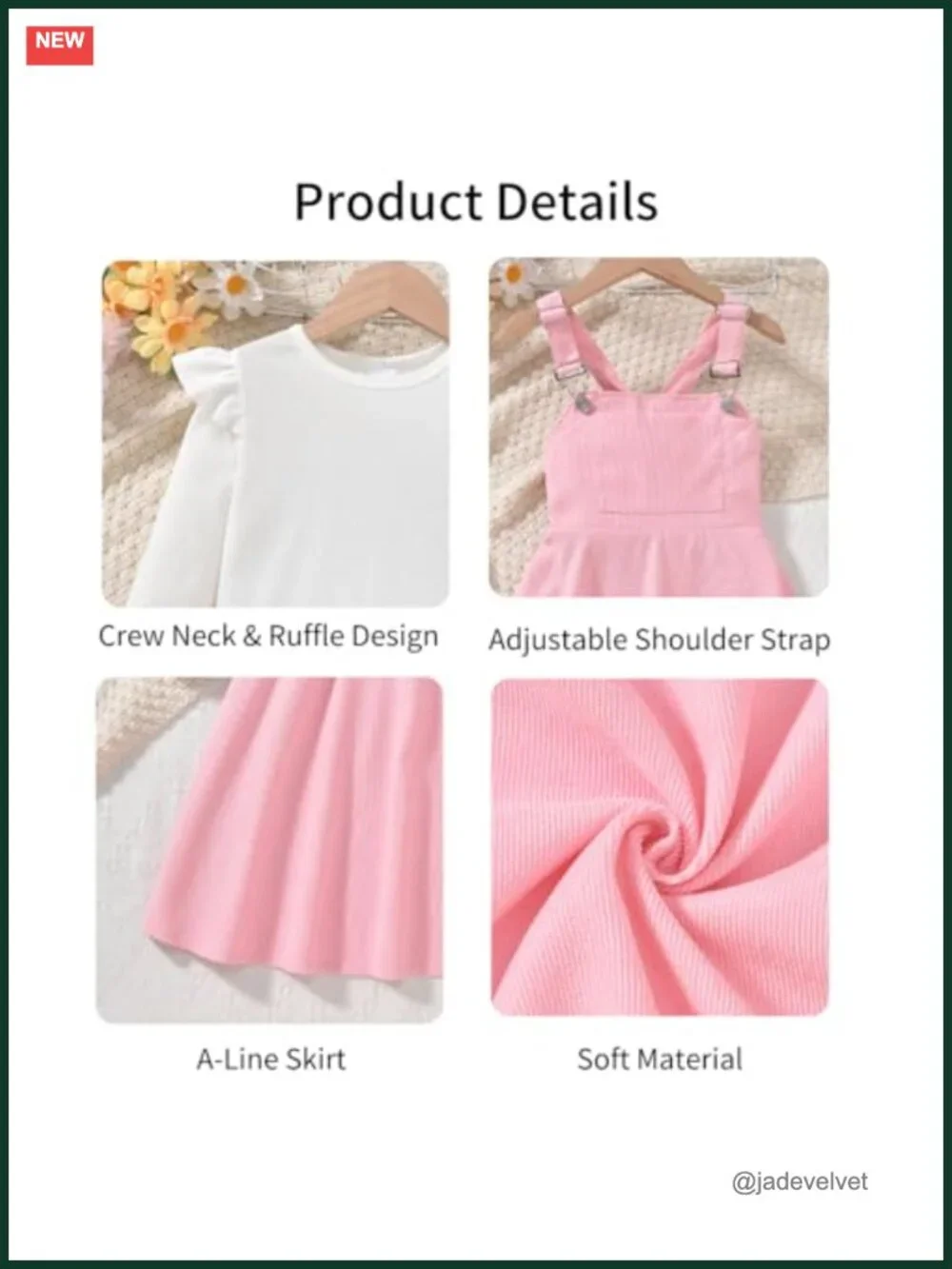 Little Girls Corduroy Overall Dress with Adjustable Strap - 2 Piece Set